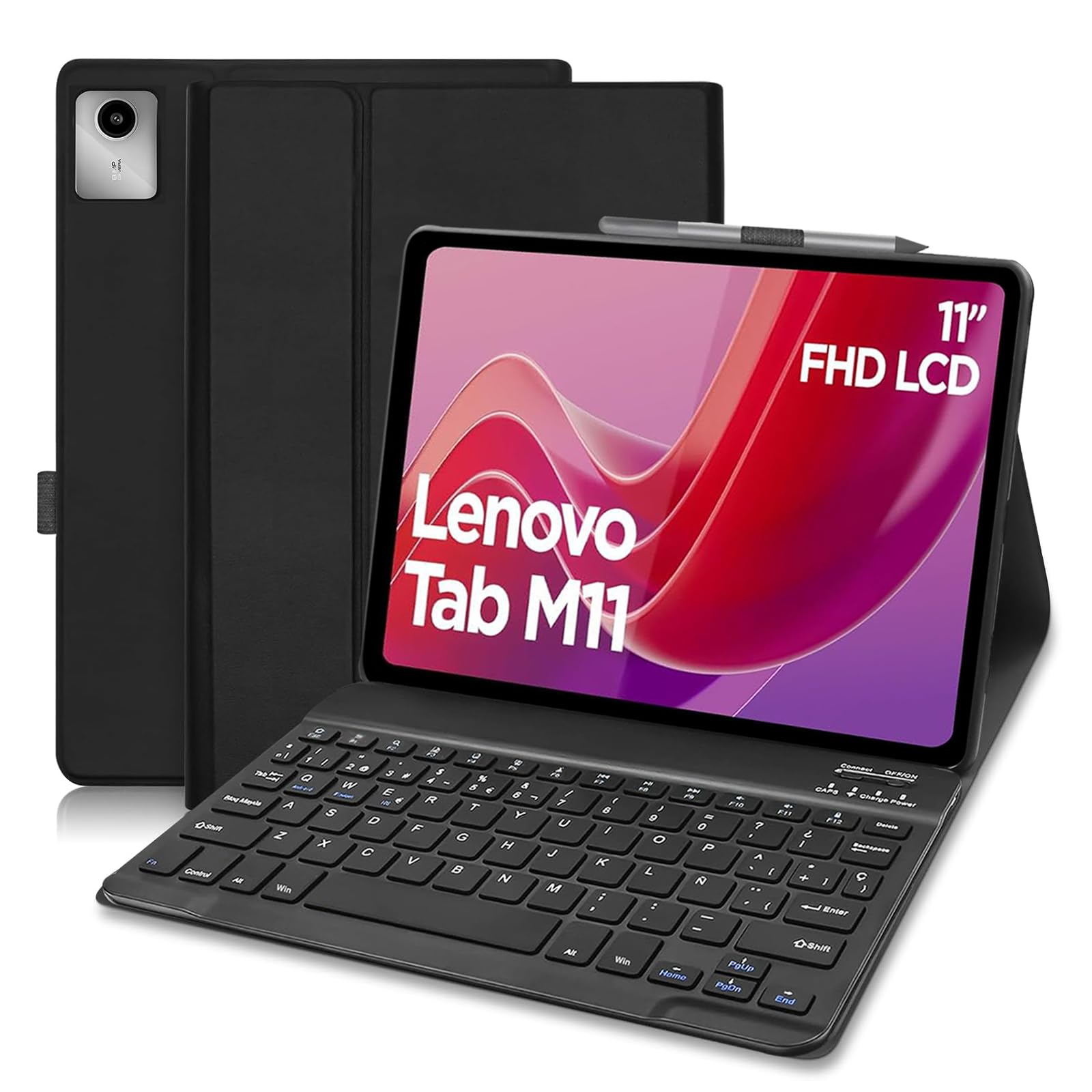 Funda Teclado para Lenovo Tab M11 (TB330FU/TB330XU) 11 Pulgadas 2024, QWERTY Español Ñ, Funda con Teclado Bluetooth Magnético Desmontable para Lenovo Tab M11 11 Pulgadas 2024, Negro