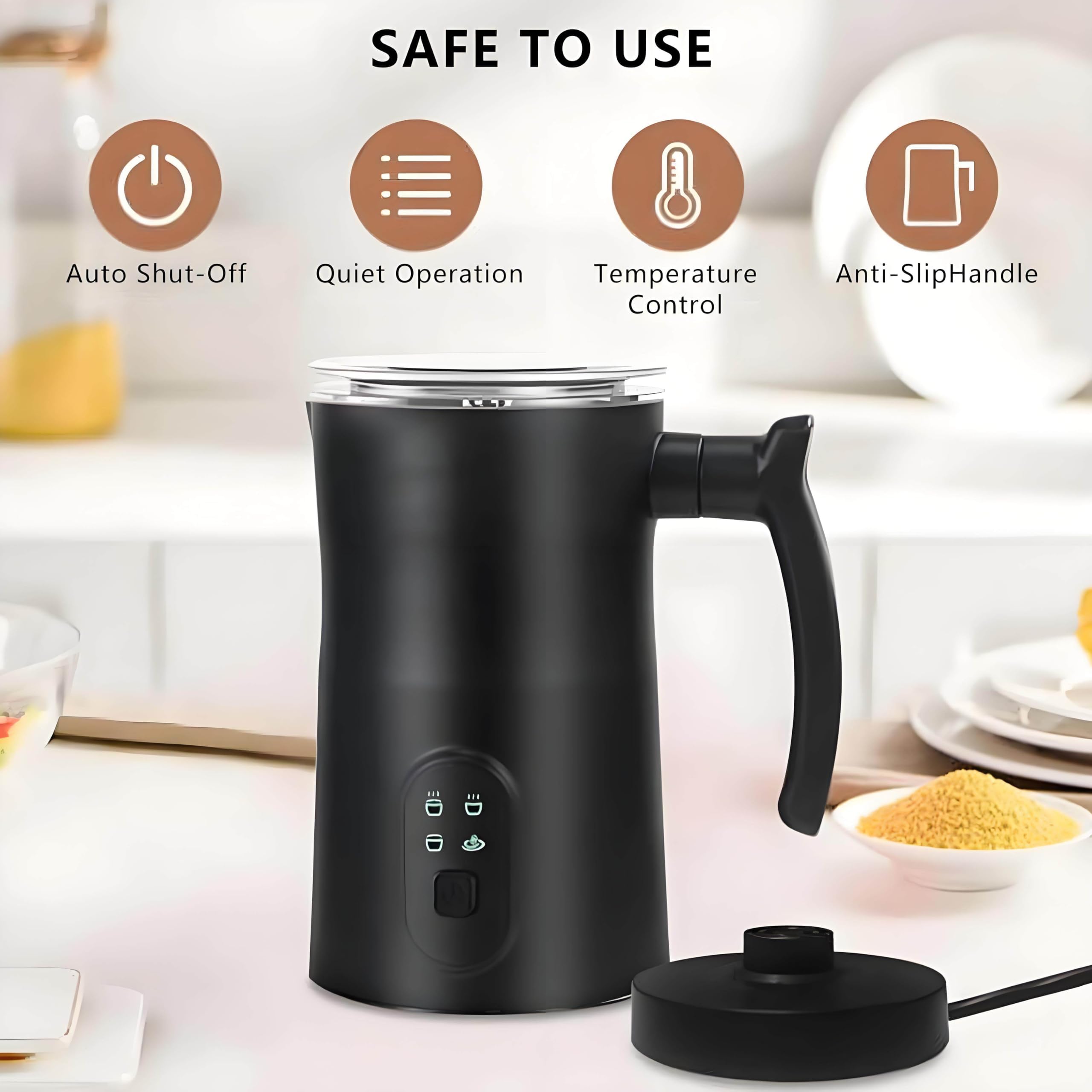 Espumador De Leche Eléctrico De 350 Ml, Espumador De Leche Automático con 4 Modos Y Varillas, Anillo De Espuma Extraíble, Espumado Silencioso, Material Seguro para Leche White