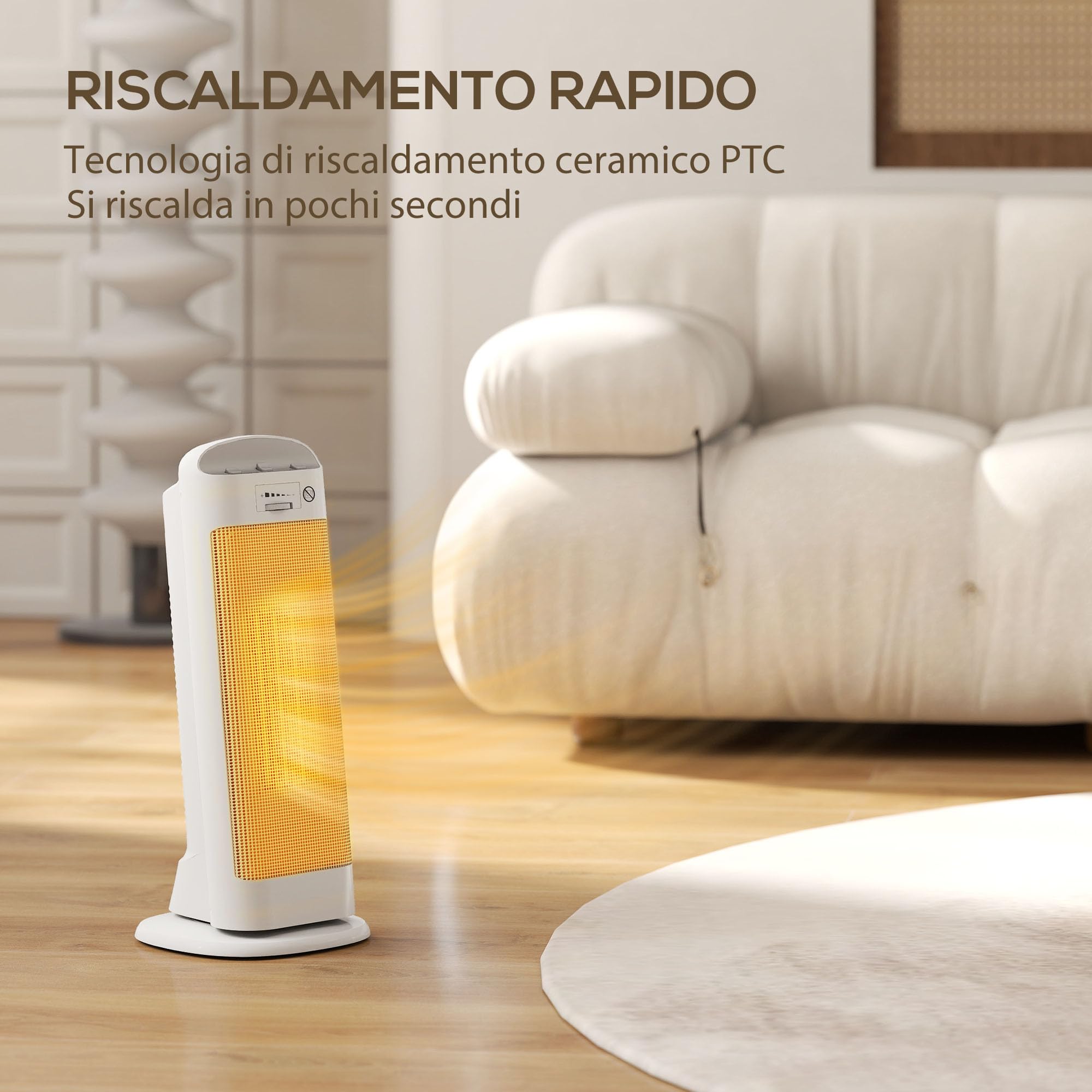 HOMCOM Stufa Elettrica Ceramica 2000W Termoventilatore 4 Modalità Bianco | Riscaldamento Regolabile, Oscillazione a 55°, Protezione da Surriscaldamento e Ribaltamento, per Casa e Ufficio