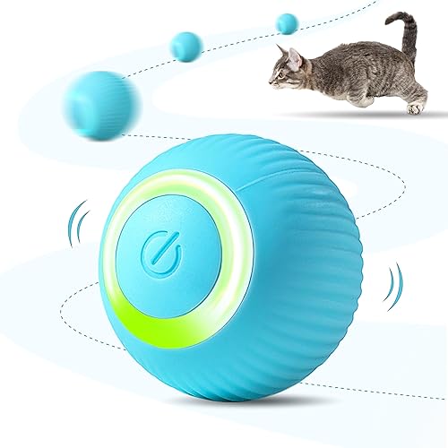 ZALBYUY Interactive Cat Ball Toy, Intelligent Cat Toys with LED Lights, Automatic Moving Rolling Ball for Indoor Kitten, Kitten Automatic Toy - Blue