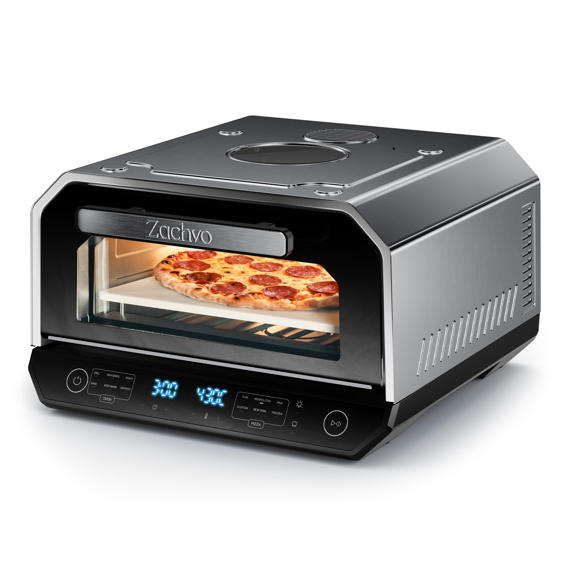 Four à pizza électrique 450 °C - Pizza napolitaine en 90 secondes, fenêtre de visualisation et éclairage intérieur, 6 programmes & 6 modes de cuisson, mode de cuisson professionnel, pelle à