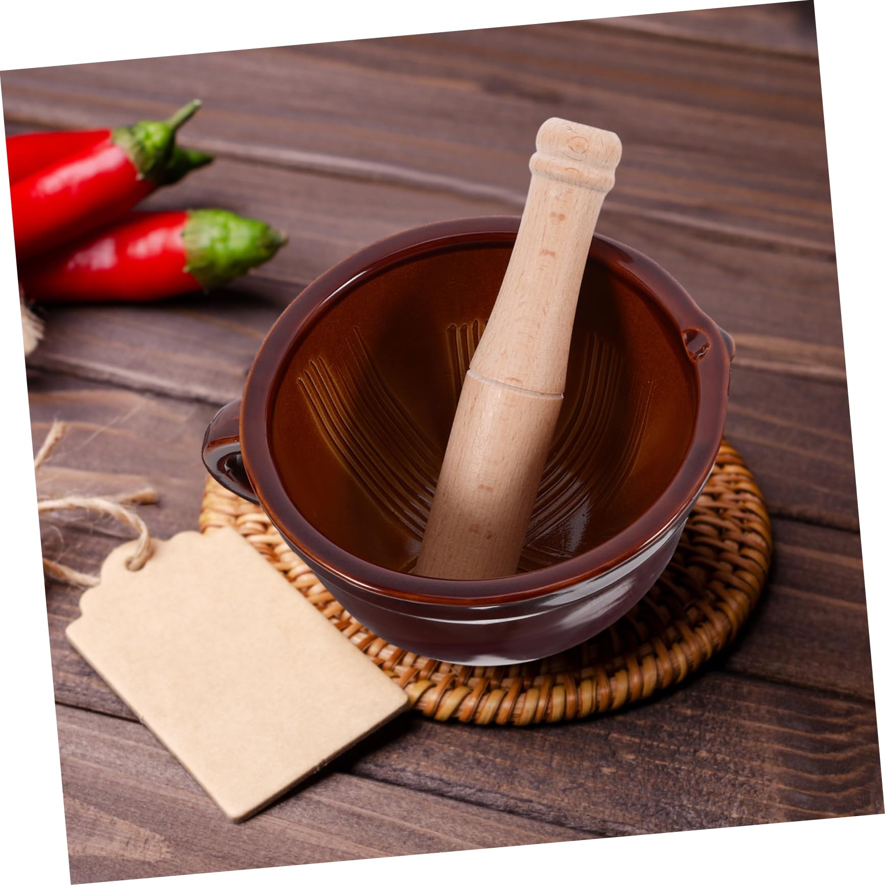 SOLUSTRE 2sätze Manueller Holzknoblauchstampfer Mit Schüssel Praktisches Küchengerät Für Mahlen Von Knoblauch Gewürzen Und Kräutern Einfache Reinigung Und Handhabung Langlebig Und