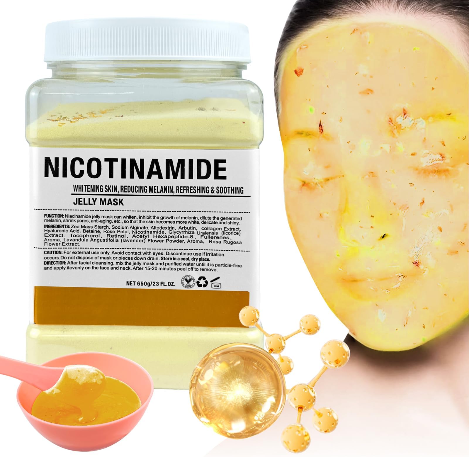 Jelly Mask for Facials Professional, Hydrating & Moisturizing Peel-Off Natural Gel Face Mask SkinCare, Professional Spa Use Jelly Face Masks, Deep Hydration & Glow 23 Fl Oz (Nicotinamide)