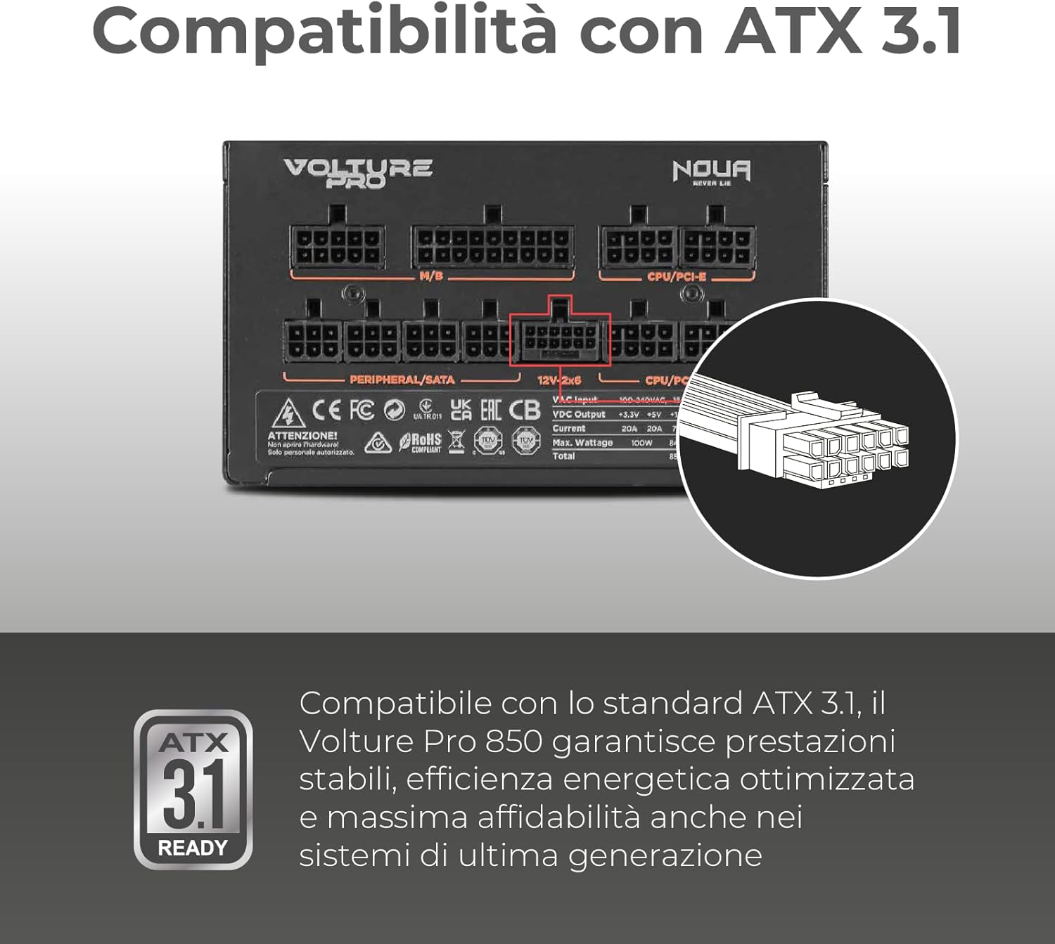 Volture Pro 850W Alimentatore per Pc Gaming Completamente Modulare 850 Watt - Alimentatore - Immagine 4