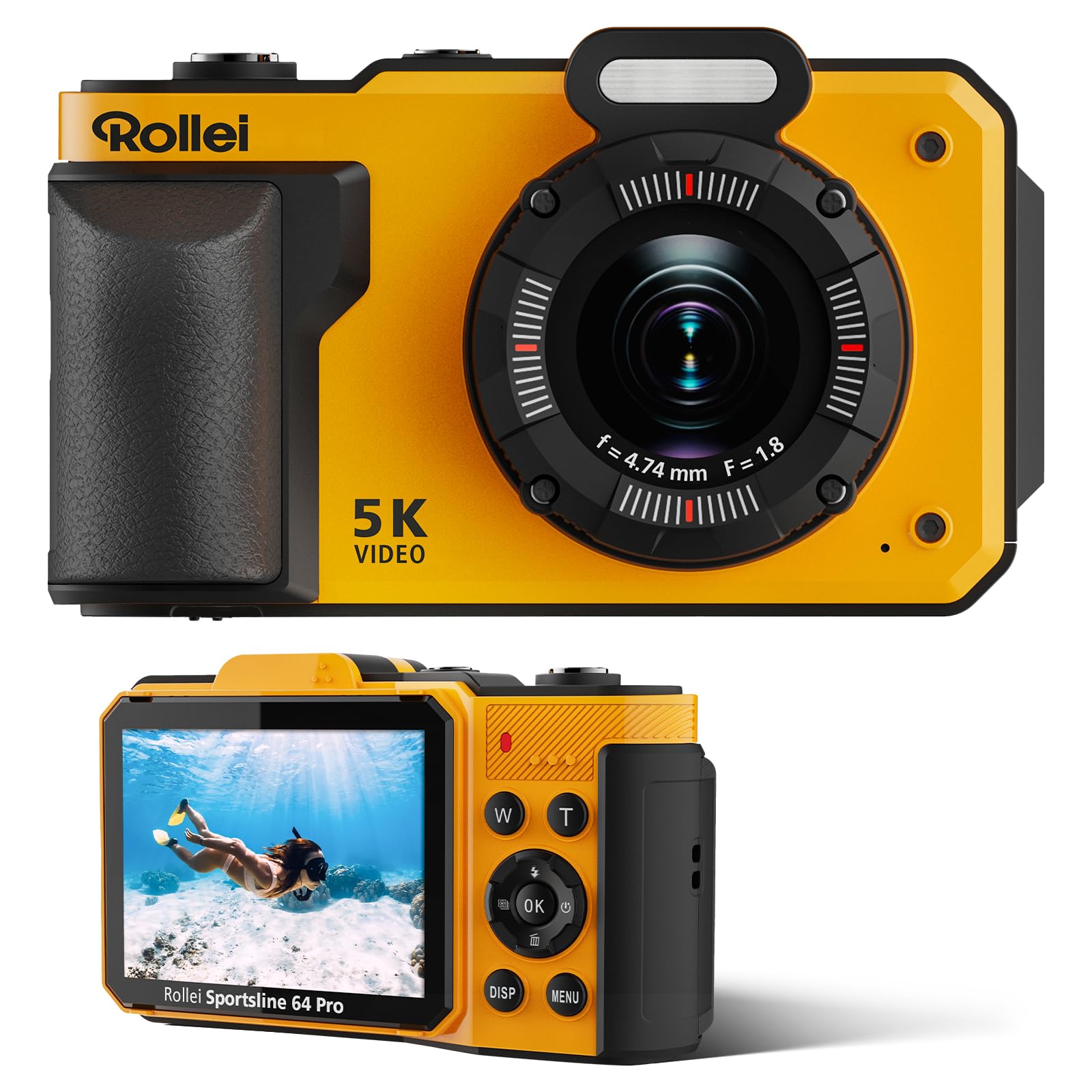 Macchina Fotografica Subacquea, Rollei Sportsline 64 Pro Fotocamera Subacquea Digitale 5K 64MP Telecamera Impermeabile con Sensore Sony 21MP Zoom Digitale 18X per Snorkeling Immersioni Nuoto