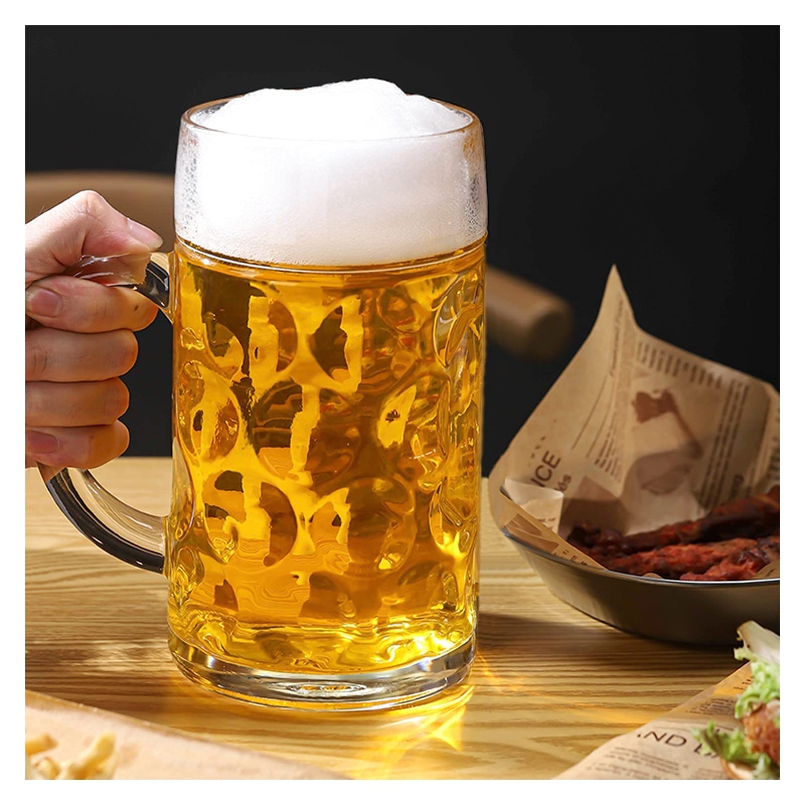 RUHEN Jarra de Cerveza de Vidrio Engrosado de 500 ml, Jarra de Cerveza de Gran Capacidad, Vasos de Cerveza fáciles de Limpiar con asa, Juego de 10 jarras de Cerveza