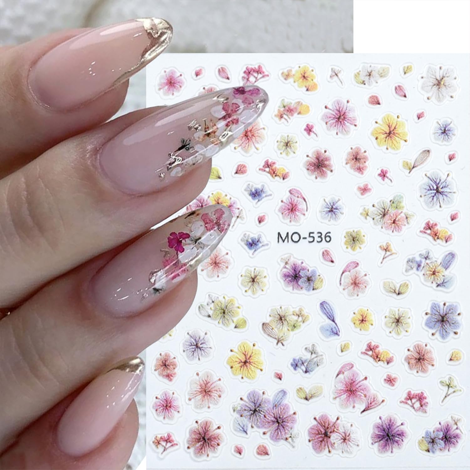 3 Sheets Flowers Nail Art Stickers Decals Spring Summer Embossed Dried Flowers Nail Stickers Colorful Gradient Floral Nail Decals for Acrylic Nails