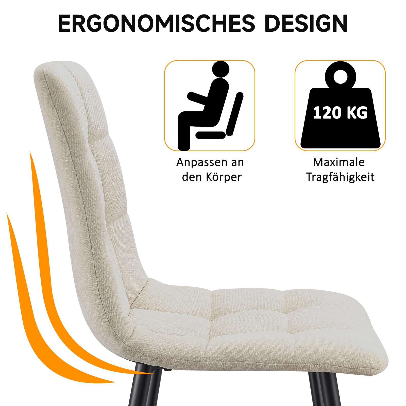 Esszimmerstühle 6er Set,Küchenstuhl aus Leinenstoff,Polsterstühle mit Eisenfüßen,Stuhl Schlafzimmer,Wohnzimmer Stühle-Kaki