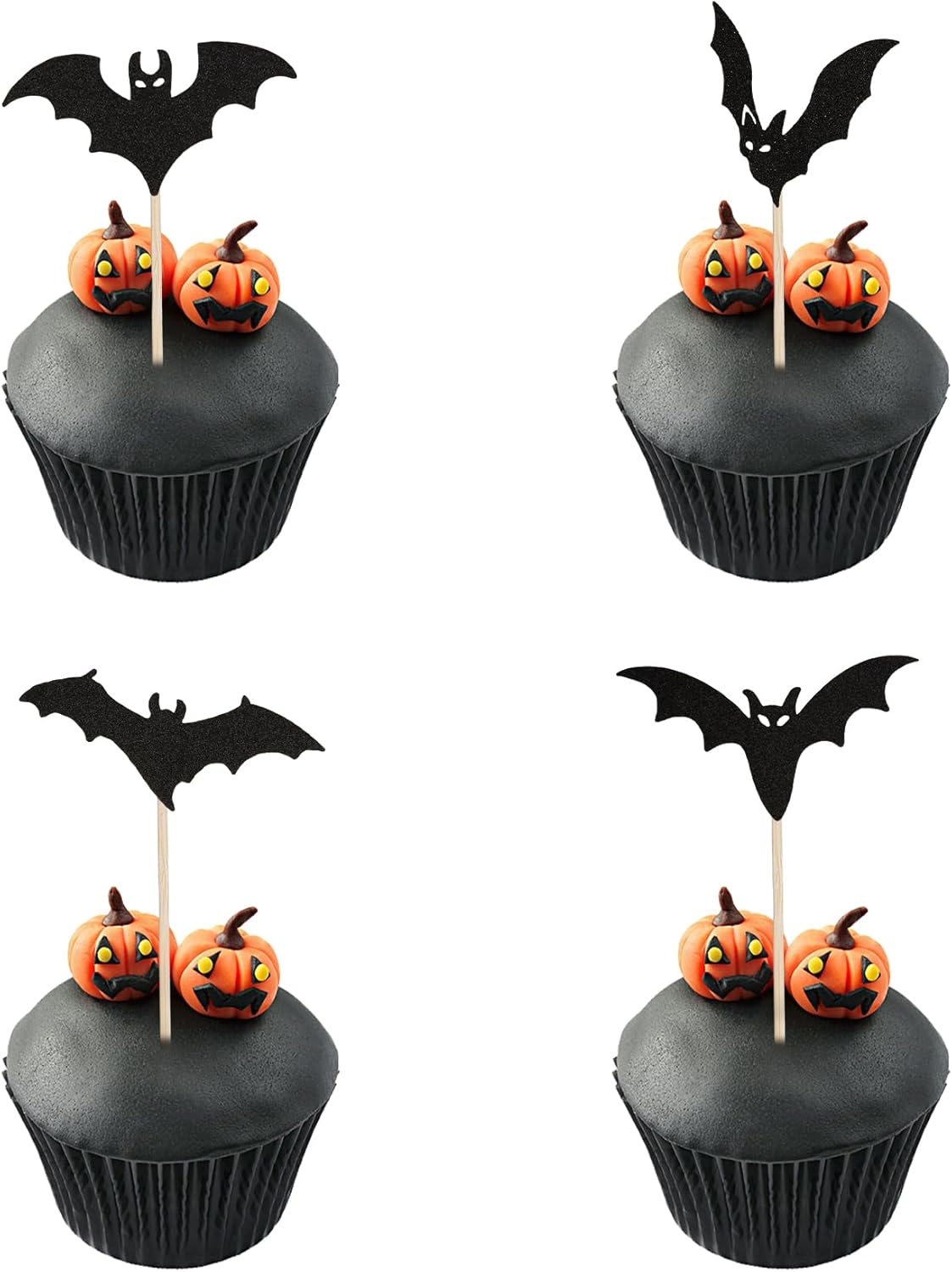 12 PCS Halloween Cupcake Toppers Black Glitter Halloween