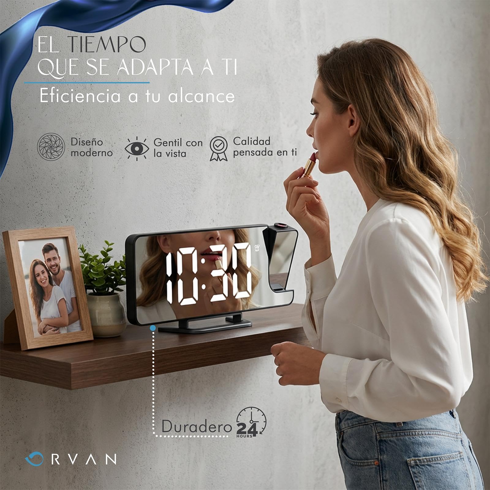 ORVAN® Reloj Proyector Techo Premium | Reloj Despertador Digital LED | Despertador Proyector Techo con Efecto Espejo | Reloj Despertador con Proyector | Doble Alarma | Tres Modos De Atenuación - 5