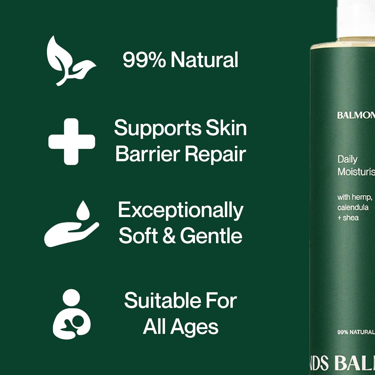 Balmonds - Daily Moisturizing Cream - 10.5oz. (300ml) - 99% Natural Moisturizer For Face & Whole Body - Free From Fragrance - Vegan - All Skin Types