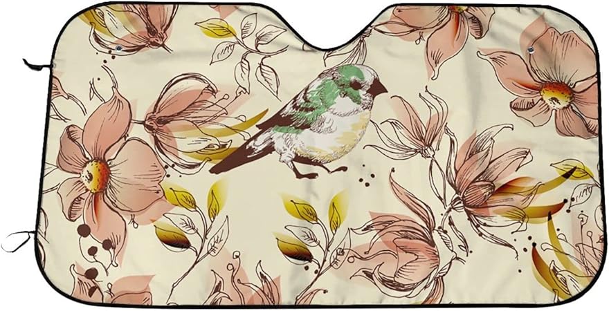 Amazon フロントガラスサンシェード ピンク 花柄 鳥 フロントガラスカバー カバー 折りたたみ式サンシェード 車用サンシェード カー サンシェード フロントガラス用 サンシェード 日よけ 紫外線 カット Uvカット 簡単取付 遮光 断熱 車両の冷却を維持 夏の駐車の必需品