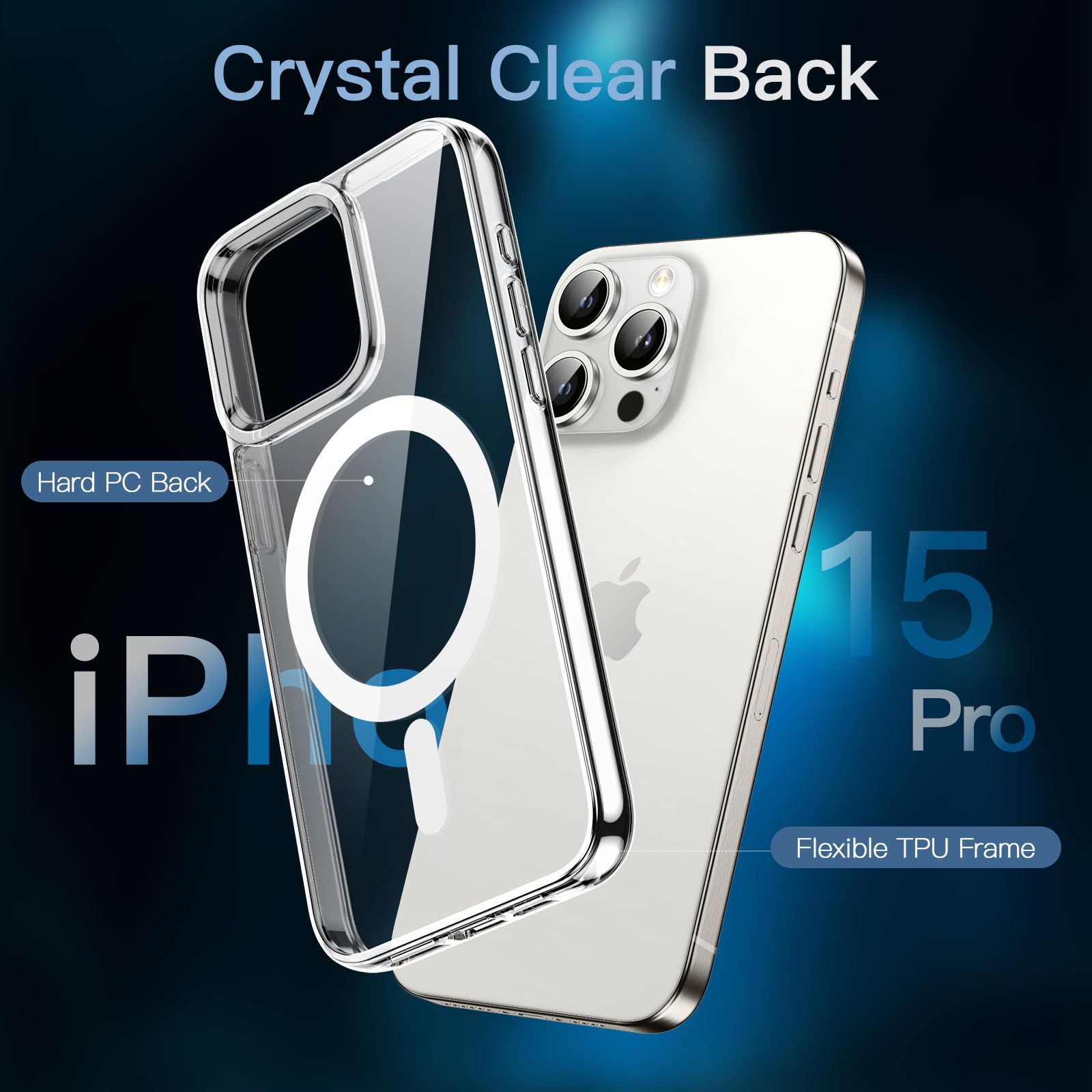 JETech 3 in 1 Cover Magnetica per iPhone 15 Pro Max 6,7 Pollici con Pacco da 2 Vetro Temperato Pellicola Protettiva, Compatibile con MagSafe, Antiurto Paraurti Custodia (Titanio Naturale