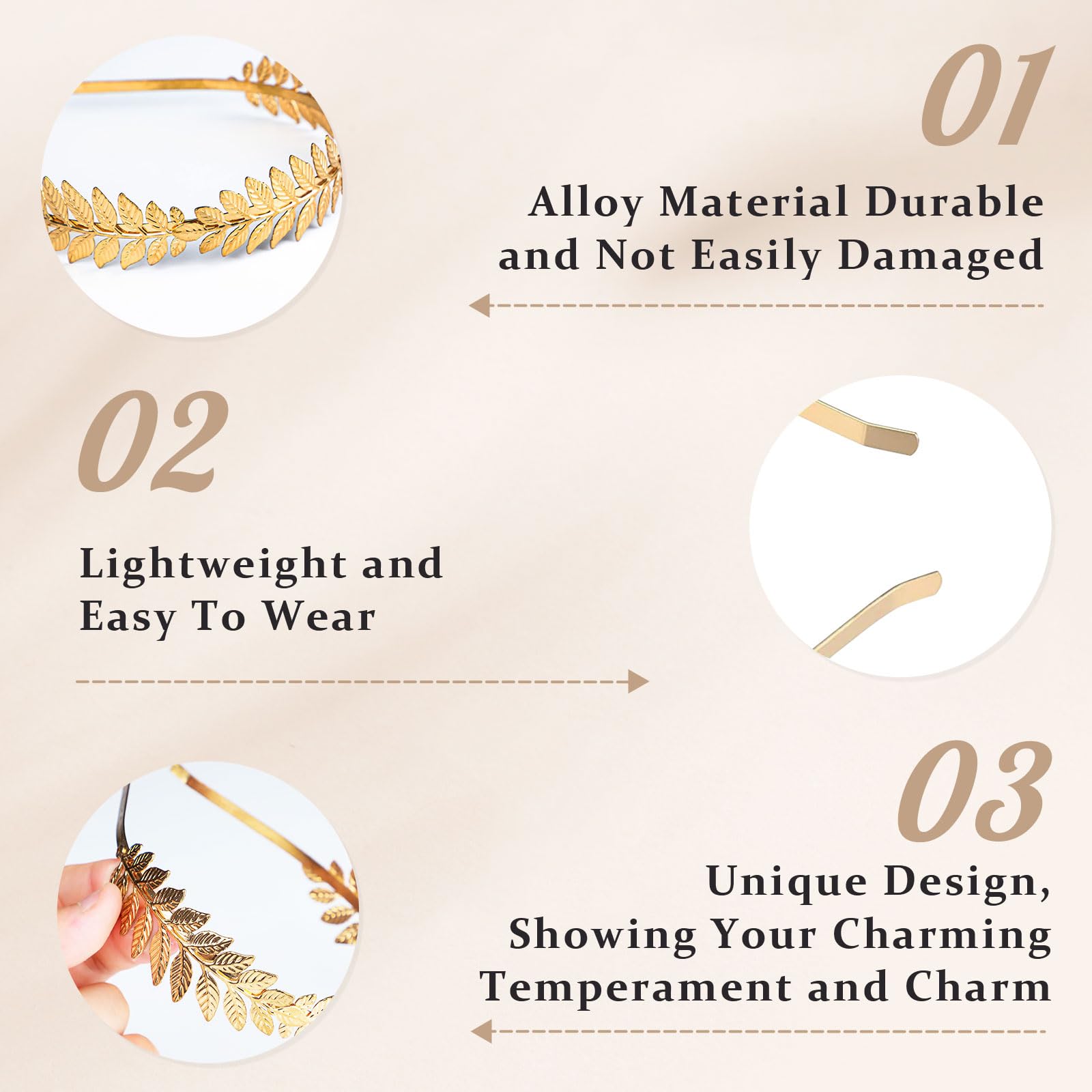 Leapbeast Pack of 4 Gold Leaf Headbands, Gold Leaf Crowns Headpiece, Greek Laurel Wreath for Bride Women and Girls - Image 3