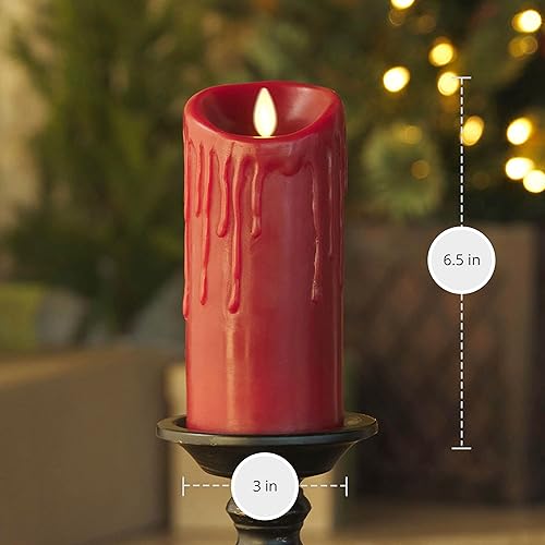 Miniatura 8 de Luminara Vela LED sin llama de goteo de cera, burdeos 3.4 x 4.5 pulgadas, función de temporizador, pilar de cera real, funciona con pilas, sin