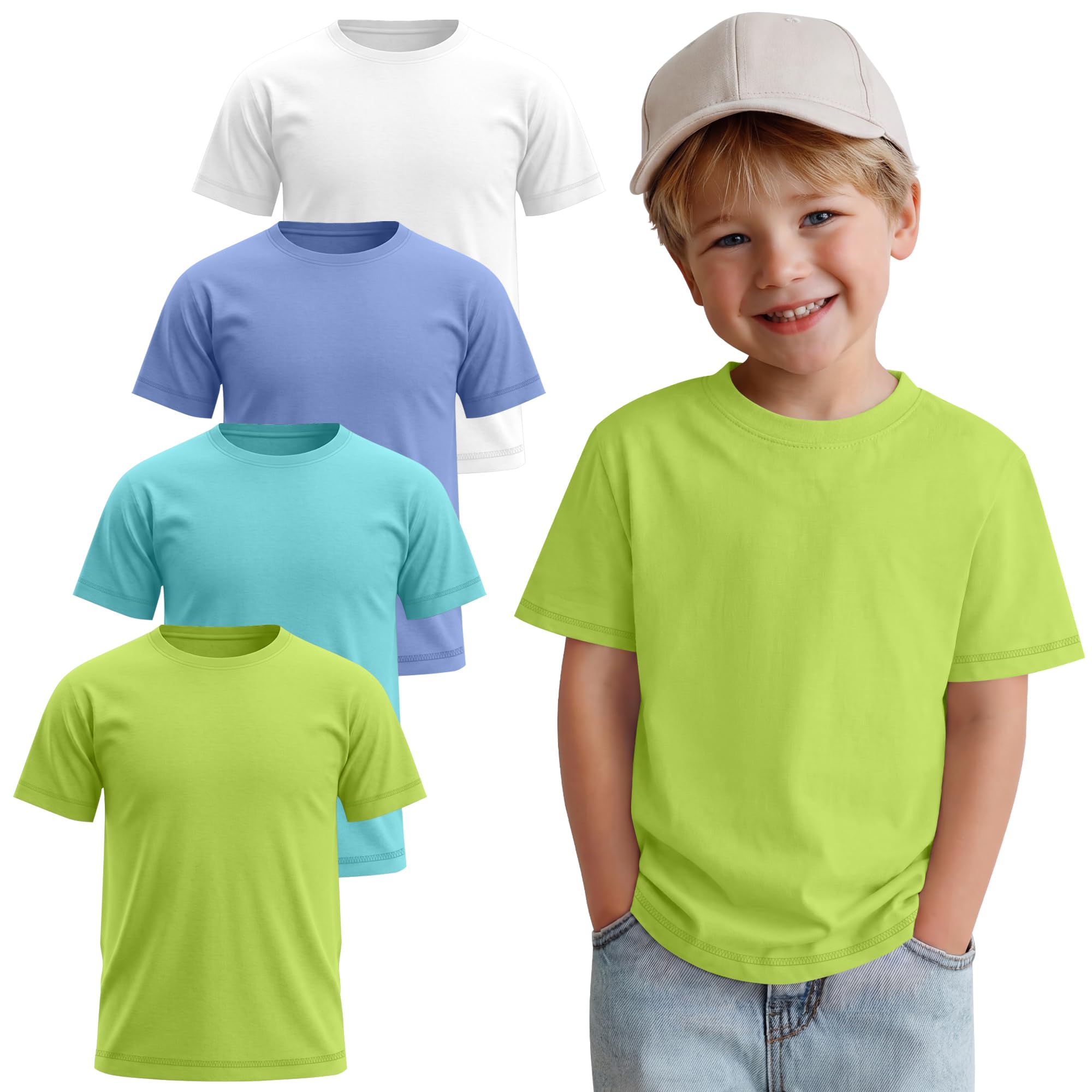 Mumucove 4 Pack Baby Boys' T-Shirts | Short Sleeve, Toddler 18M-5Y, Crewneck, Casual, Basic Tees, Summer, Infant Pullover Tops, School, Loose, Daily Wear, Soft