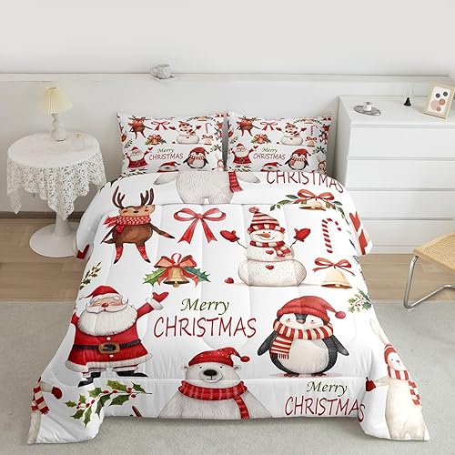 Miniatura 2 de Juego de edredón de Navidad para niños, lindo juego de ropa de cama de pingüino de ciervo, muñeco de nieve de Navidad, relleno de edredón para niños