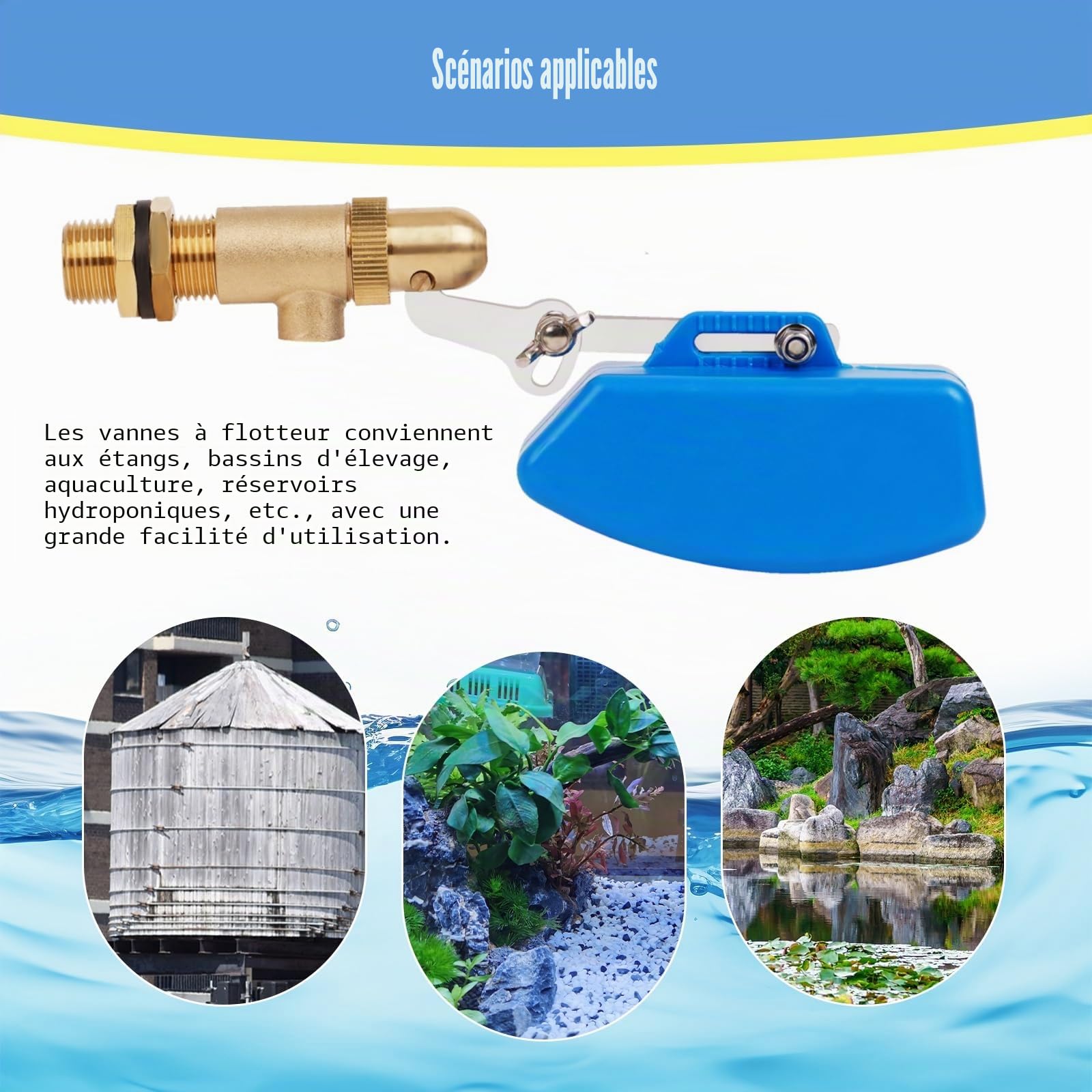 Lot de 2 Robinets Flotteurs 1/2" en Laiton - Robinet à Boisseau Sphérique d'Arrêt d'Eau Avec Flotteur en Plastique et Bras Réglable Pour Bovins et Moutons