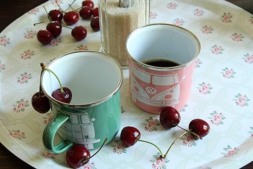 Miniatura 5 de BRISA VW Collection - Juego de tazas de té y café esmaltadas Volkswagen de 2 piezas para acampar y exteriores T1 Bus (verderosa)