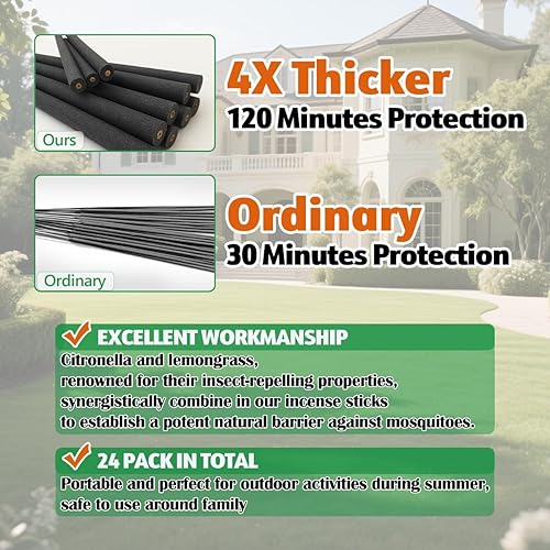 Miniatura 2 de Paquete de 24 barras repelentes de mosquitos extra grandes, disuasorio natural de mosquitos para patio al aire libre, tiempo de combustión de 2