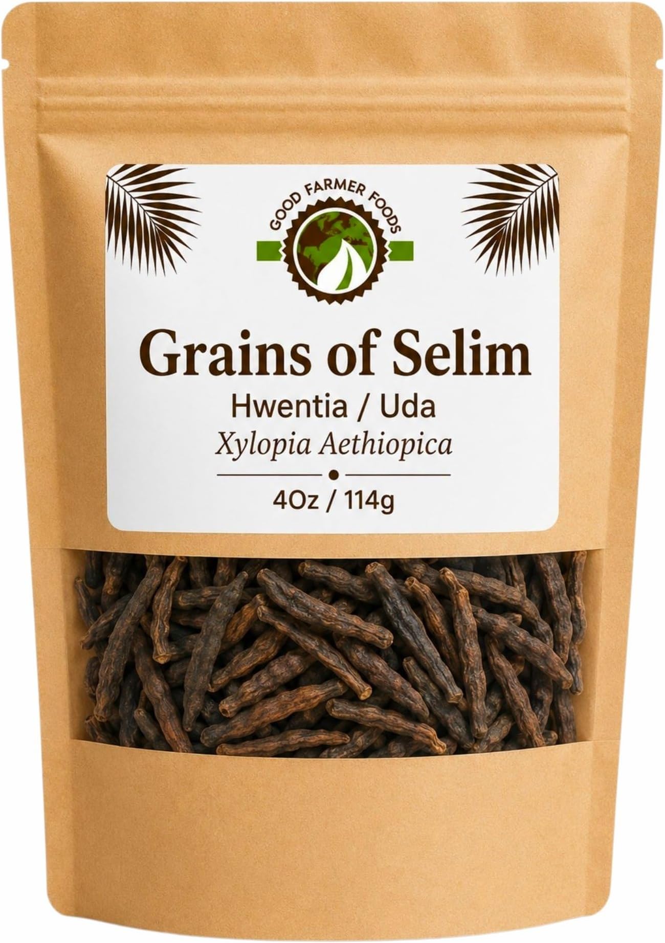 Good Farmer Foods Grains of Selim, Hwentia Spice, Uda, Diarr Xylopia Aethiopica Herb Product of Ghana, 4 oz (114 g)