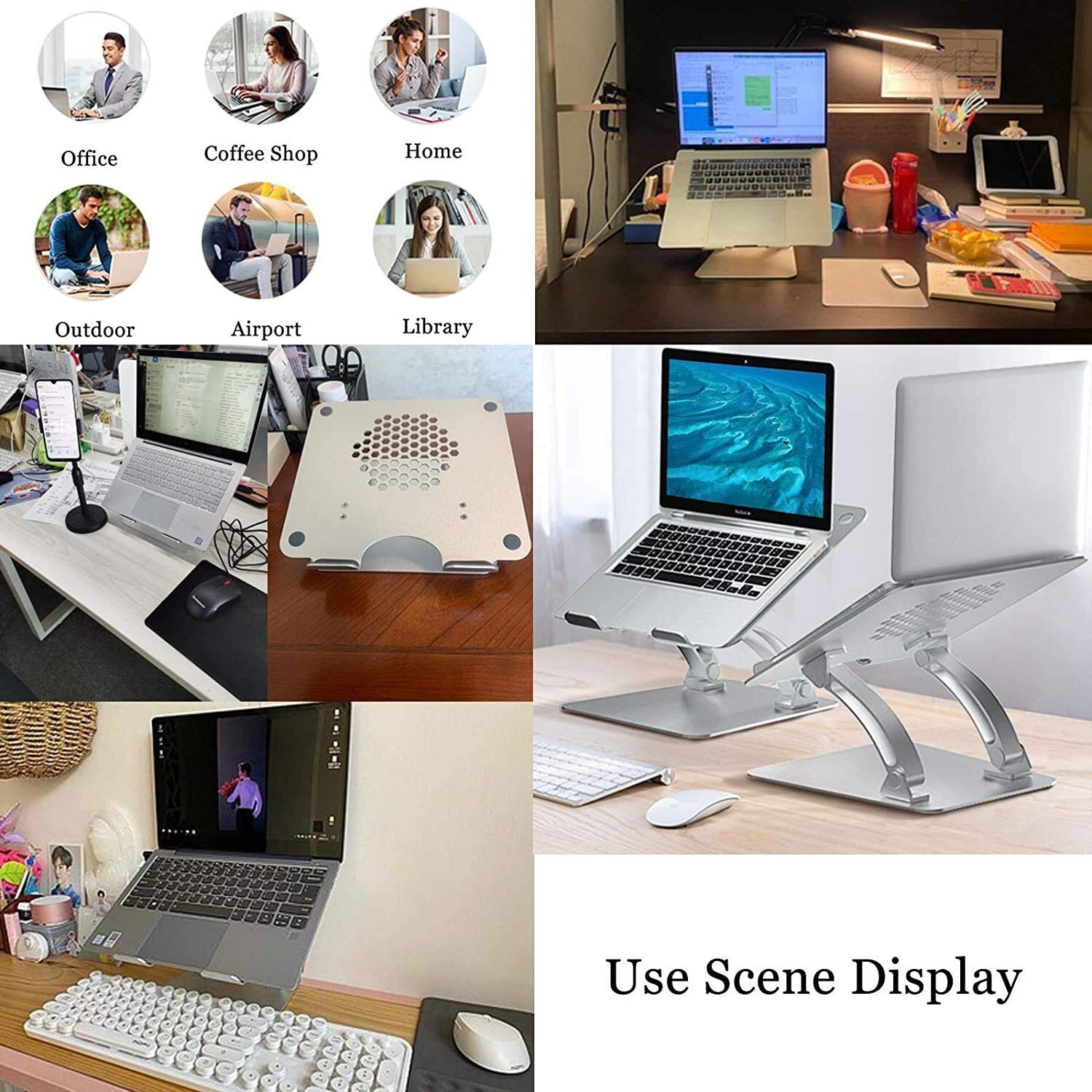 Podstawka do laptopa Podstawka na biurko Wentylowany aluminiowy uchwyt na biurko Regulowany stojak na laptopa z antypoślizgowym silikonem Składany Ergonomiczny do biblioteki Biurowa kawiarnia, przenoś