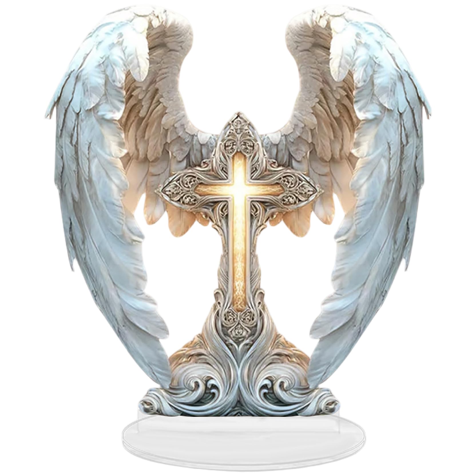 AwnsIMfreien Acrylic Cross, Realistic Detailed Angel Figurines with Wing, Religious Home Decor for Garden, Office, Church, Cross Figurine