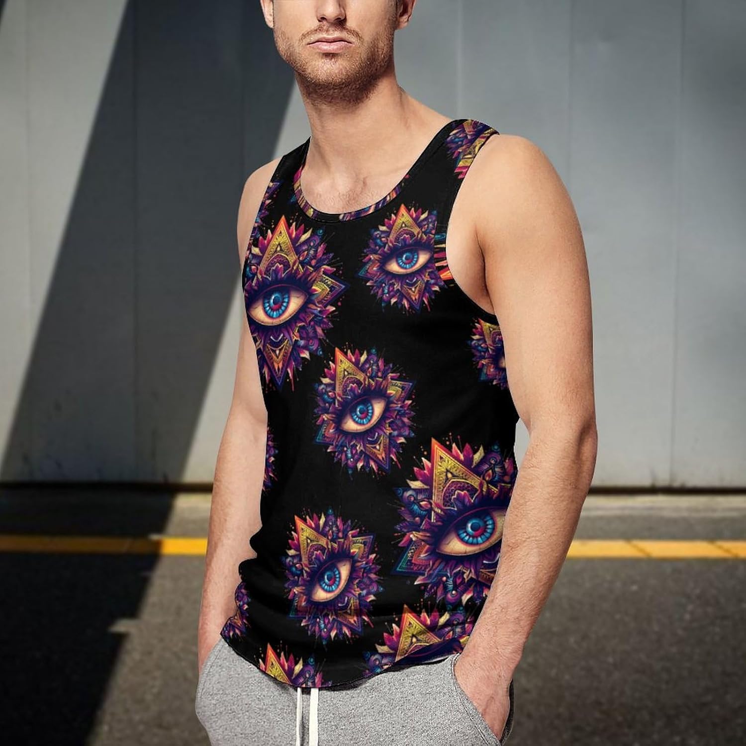 Third Eyeball Goth Eye Spiritual Men's Tank Top Sleeveless Muscle Shirts Vest Beach T Shirts for Workout Gym