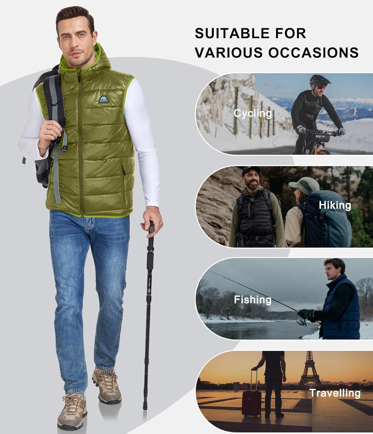 Mapamyumco Men's Hooded Puffer Vest Waterproof Lightweight Quilted Puffer Vest Full Zip Sleeveless Jacket Winter Outerwear - Image 7