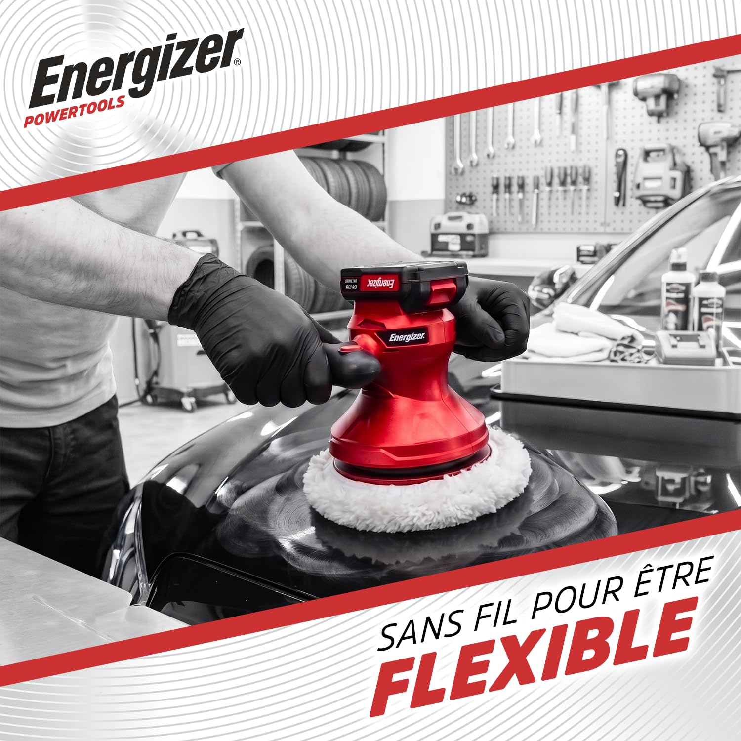 Energizer Lucidatrice per auto orbitale senza fili 20 V, 6 velocità 2000-6000 OPM, piatto 125 mm, lucidatrice per carrozzeria moto barca, batteria 2,0 Ah e caricabatterie inclusi, rosso