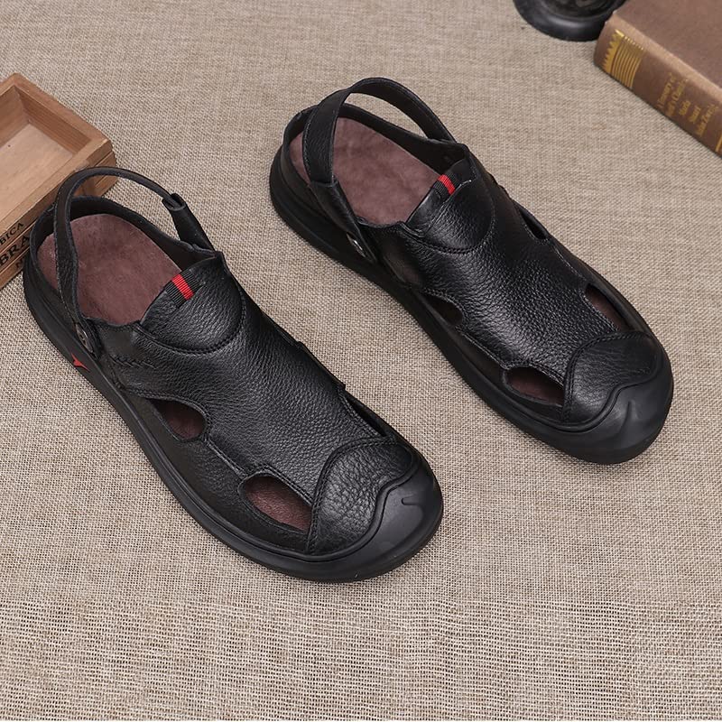 Men's Leather Sandals Beach Men Sandals Comfortable Male Sandals Outdoor Man Casual Shoes(40 Code)3