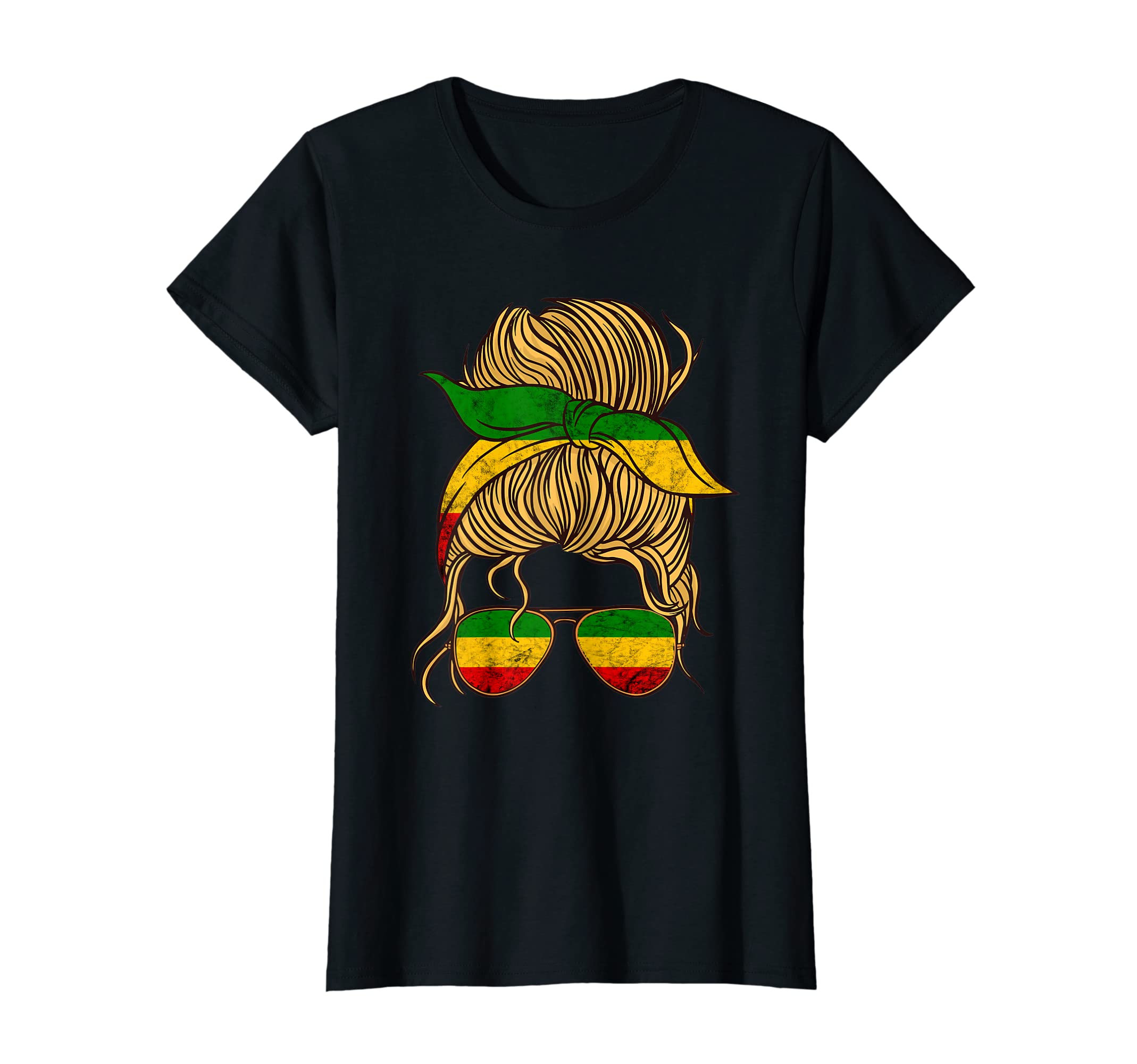 Rasta Reggae RootsRasta Reggae Messy Bun Hair Hippie Rastafarian Jamaica T-ShirtOEKO-TEX STANDARD 100