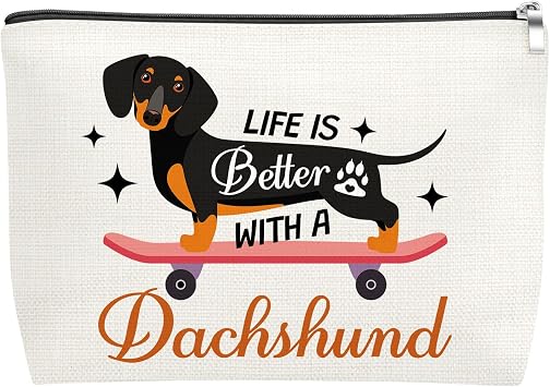 Dachshund Gifts for Women Cosmetic Bags Dachshund Theme Gift for Friend Daughter Mum Weiner Dog Gifts for Women Dog Lovers Gift Makeup Bag Birthday Graduation Presents Travel Zipper Pouch