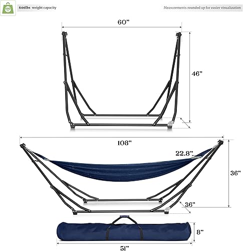 Miniatura 2 de Tranquillo UniGen - Hamaca con soporte, hamaca resistente para interiores y exteriores, con soporte de acero, plegable de alta calidad, 600 libras,