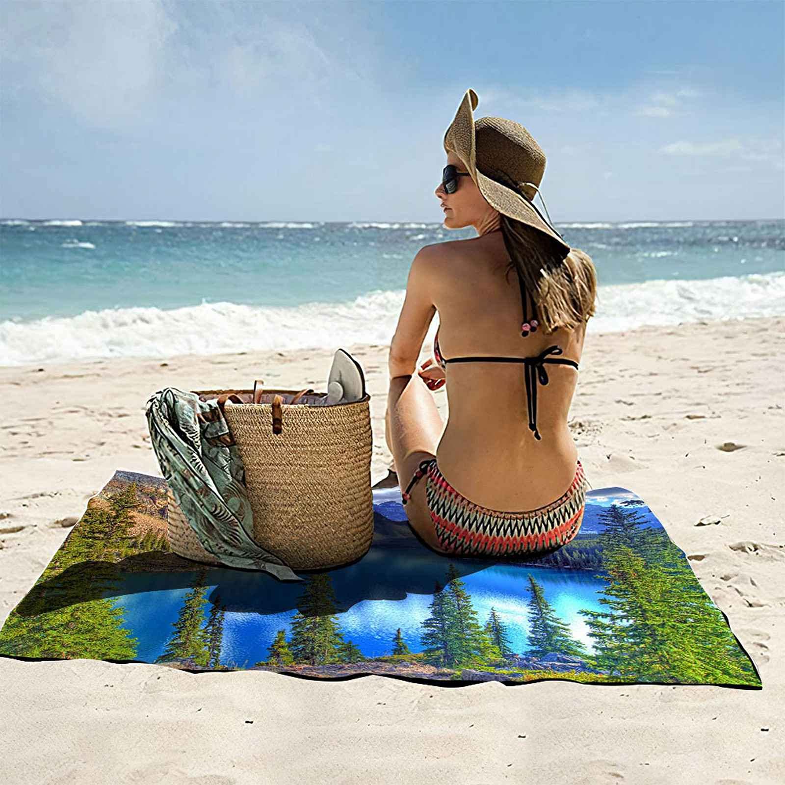 Telo Da Mare 3D Paesaggio Lacustre Forestale Stampato Asciugamano Da Spiaggia 150x200cm Asciugamano Microfibra Grande Antisabbia Leggero Telo Mare Per Sport Piscina Viaggi In Famiglia Vacanze