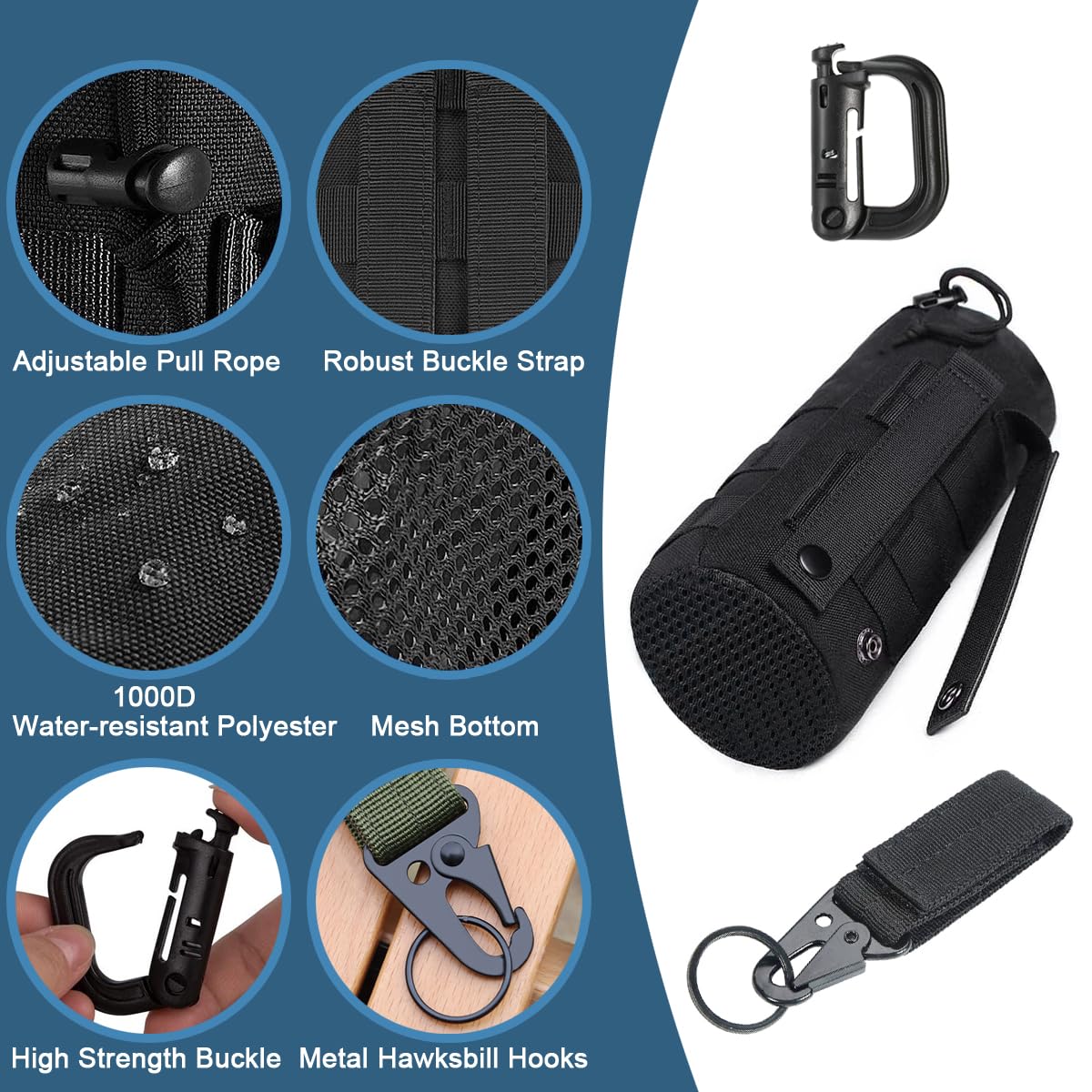 MUCHER 3 Pack Molle Pouches Tactical Waist Bags EDC Utility Pouch Waist Bag with 3 Hooks and 3 Keychains for Outdoor Hiking Hunting Camping Training Travelling (Black) - Image 4