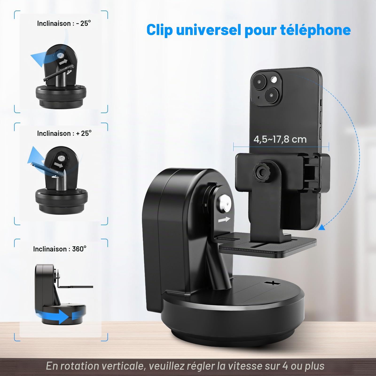 Soonpho M2 Tête de trépied panoramique électrique motorisée à 360 degrés avec Pince pour téléphone et télécommande et Reconnaissance des gestes AB Deux Points pour DSLR,Trépied,Téléphone