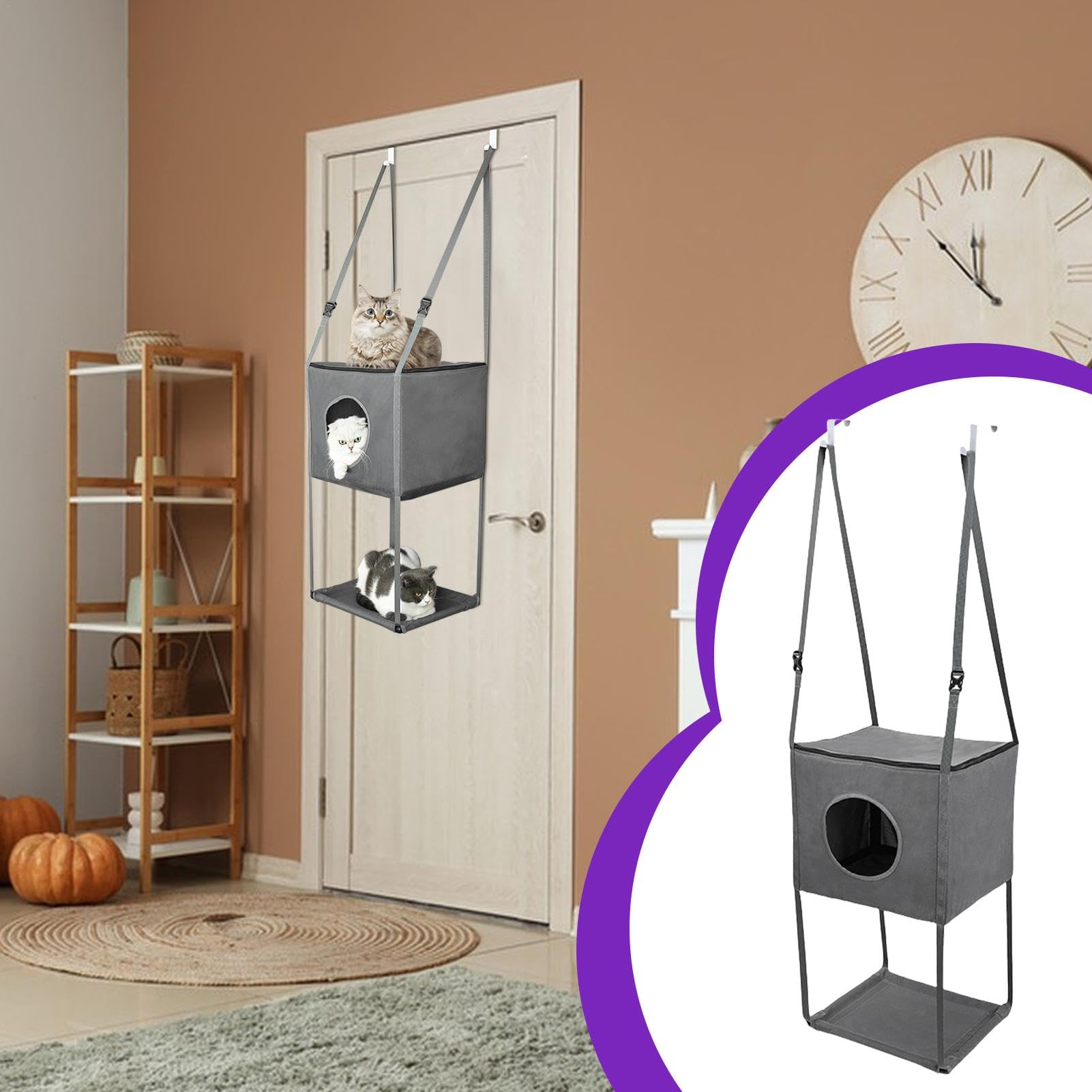 Hamaca plegable para gatos, hamaca transpirable para gatos, cama elevada | para gatos de temporada, hamaca ajustable para gatos escaladores de 15.75 x 13.39 pulgadas para puerta y camas elevadas (gris