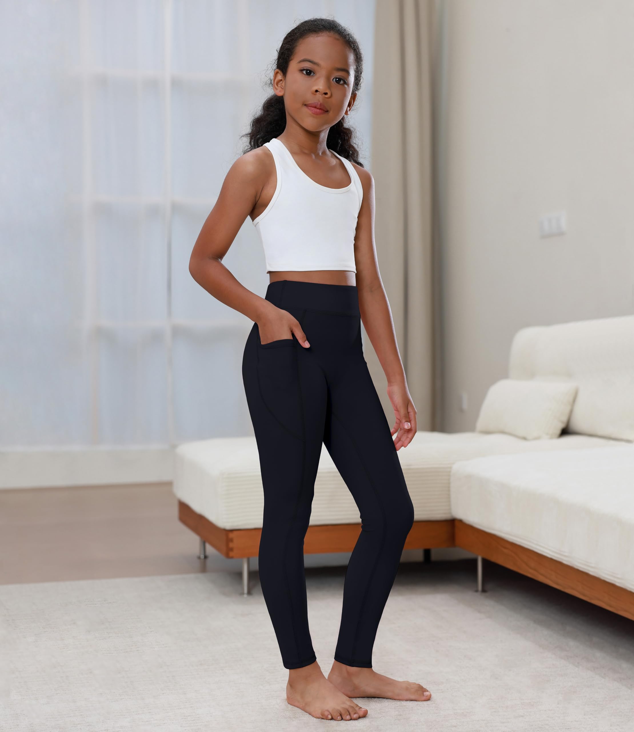 Mädchen-Leggings mit Taschen, athletisch, hohe Taille, für Training, Tanzen, Laufen, Yoga