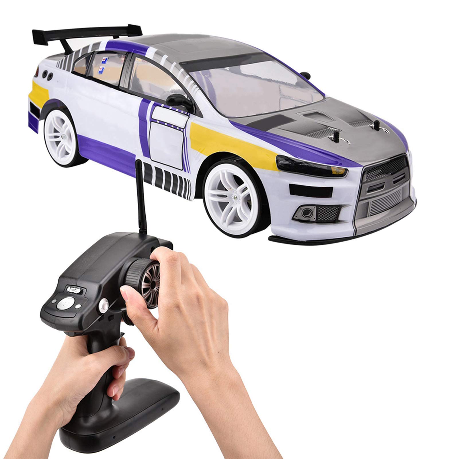 RiToEasysports RC Drift Car, 1/10 4WD 4WD Mando a distancia Modelo RC Coche de carreras Drift Vehículo de juguete (Zibai Dual Electric tren de accionamiento)