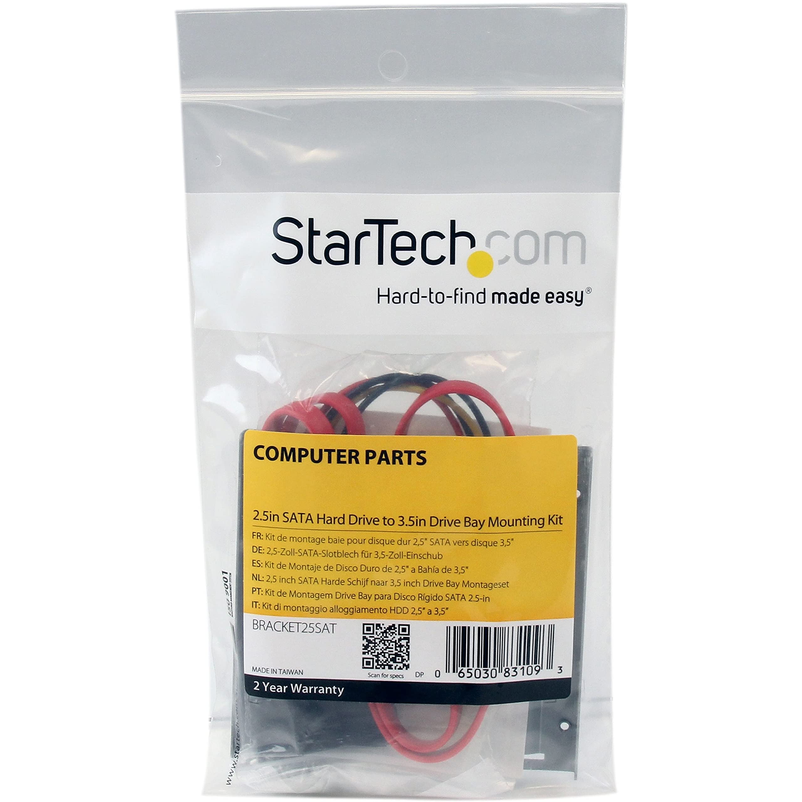 StarTech.com Uchwyt montażowy SSD, solidny metal, adapter dysku twardego 6.3 cm na 3,5, uchwyt SSD, zestaw do aktualizacji SSD (BRACKET25SAT)