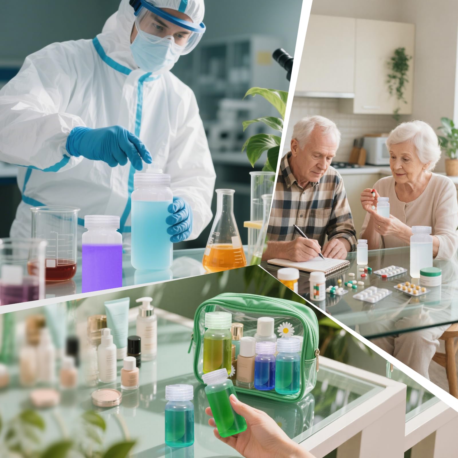 DKBT 6 sztuk butelek z szeroką szyjką z tworzywa sztucznego, 30 ml, puste butelki laboratoryjne, szczelne, z polietylenu (HDPE), z szerokim otworem, do butelek na tabletki, butelki na próbki wody
