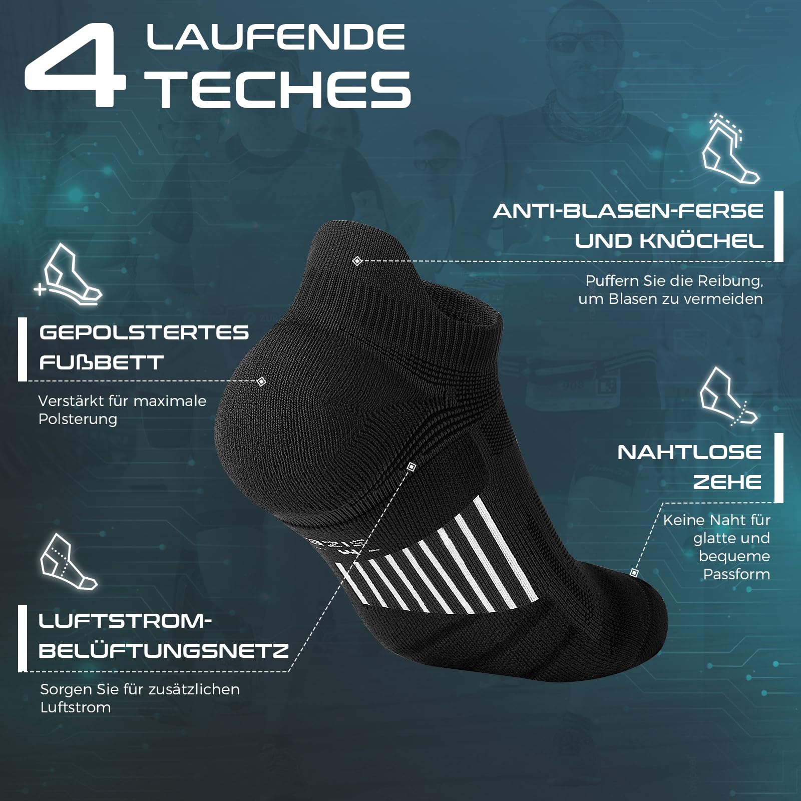 Calcetines Tobilleros Compresión Coolmax Antiampollas Running Hombre 3 Pares