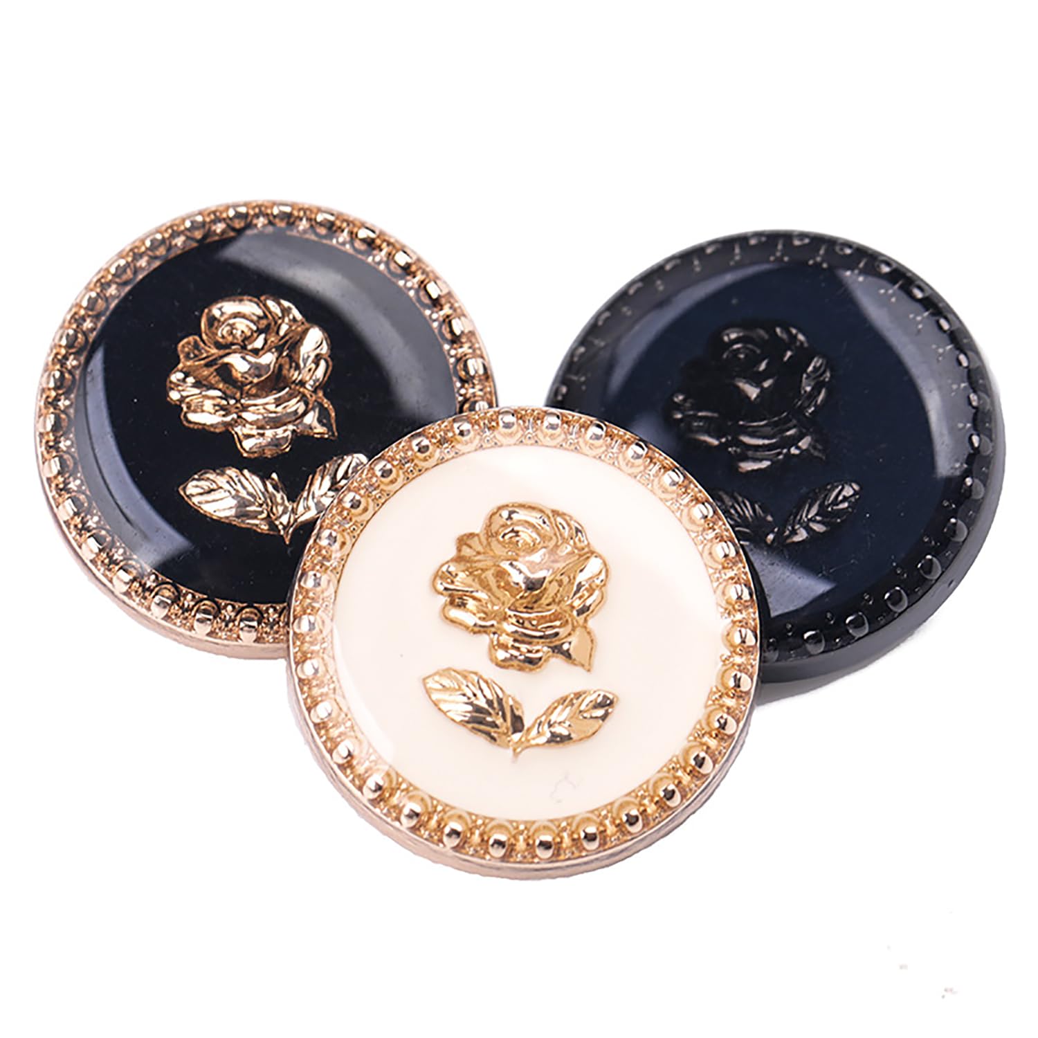 5pcs Vintage Round Retro Gold Metal Rose Flower Pattern Buttons for Clothes Coats Decoration (White Gold, 15mm)