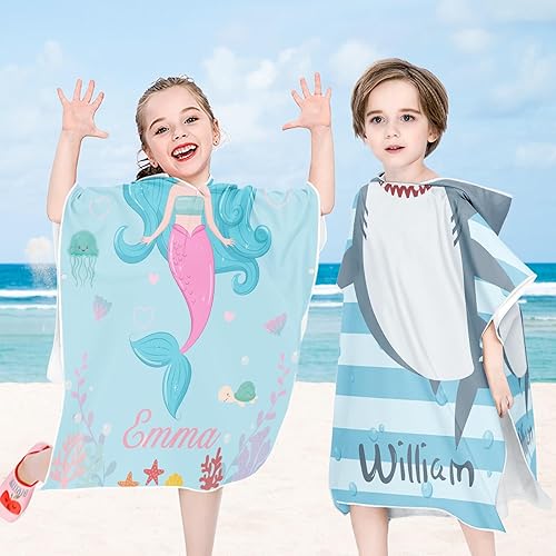 Miniatura 6 de Toalla de playa personalizada con capucha para niños, toallas de playa personalizadas con capucha, súper absorbente, de secado rápido, personalizada
