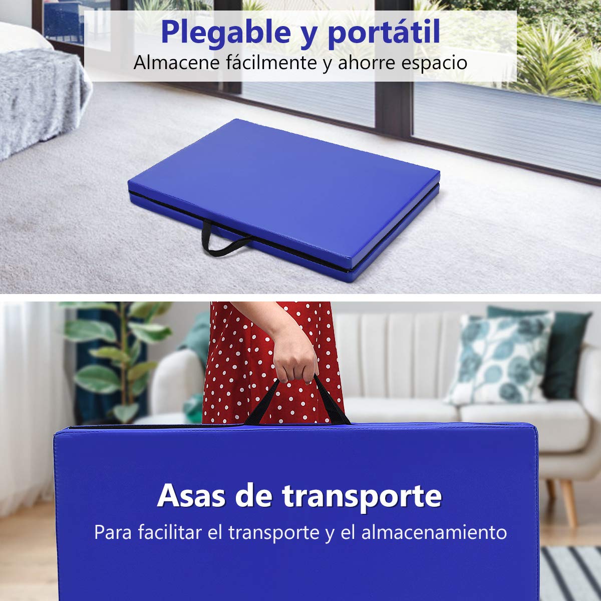 COSTWAY Colchoneta de Gimnasia Deportiva Plegable 180x60x4cm Tapete de Yoga Entrenamiento Alfombrillas de Fitness