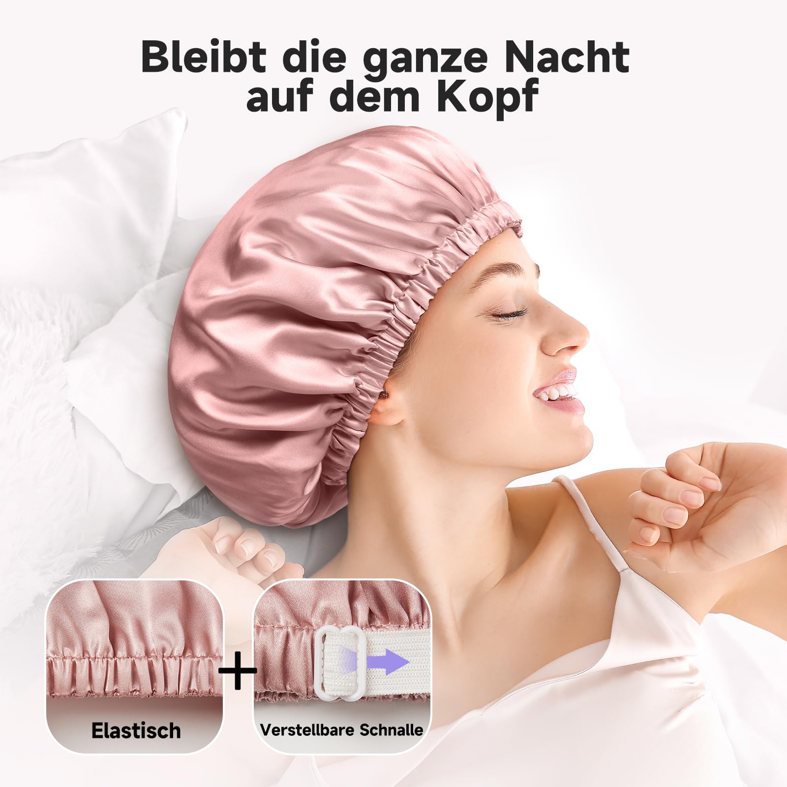 Umisleep 22 Momme Seidenhaube & Haaröl-Duo – Haarpflegeset: 100% Maulbeerseide zum Schlafen, atmungsaktiv, verstellbar mit Gummiband, 3 x 10 ml reines Haaröl (Rosmarin-, Rizinus- und Arganöl)