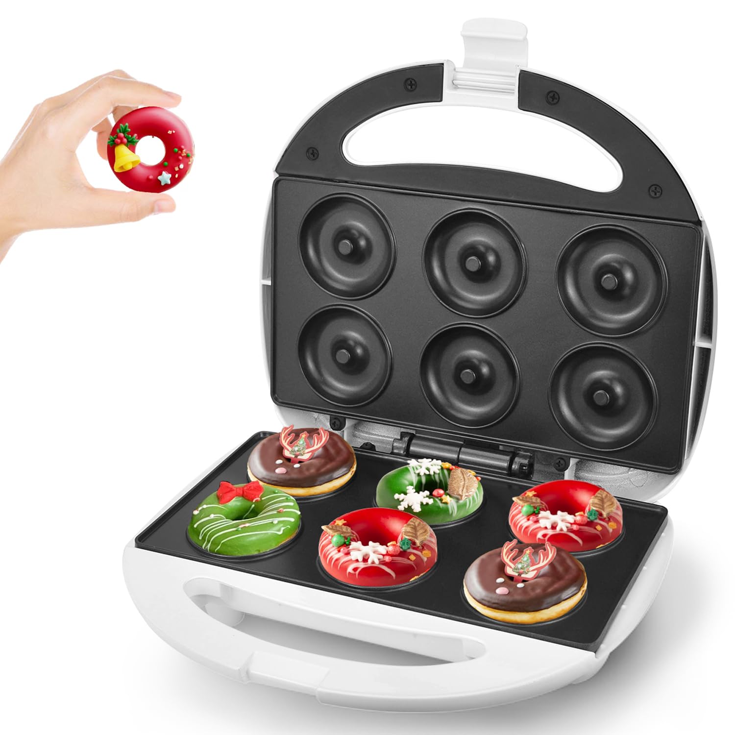 DSP Mini Donut Maker - Non-Stick, Cool Touch Electric Doughnut Machine for Mini Donuts - Perfect for Breakfast, Snacks & Desserts (White, 6 Donuts)