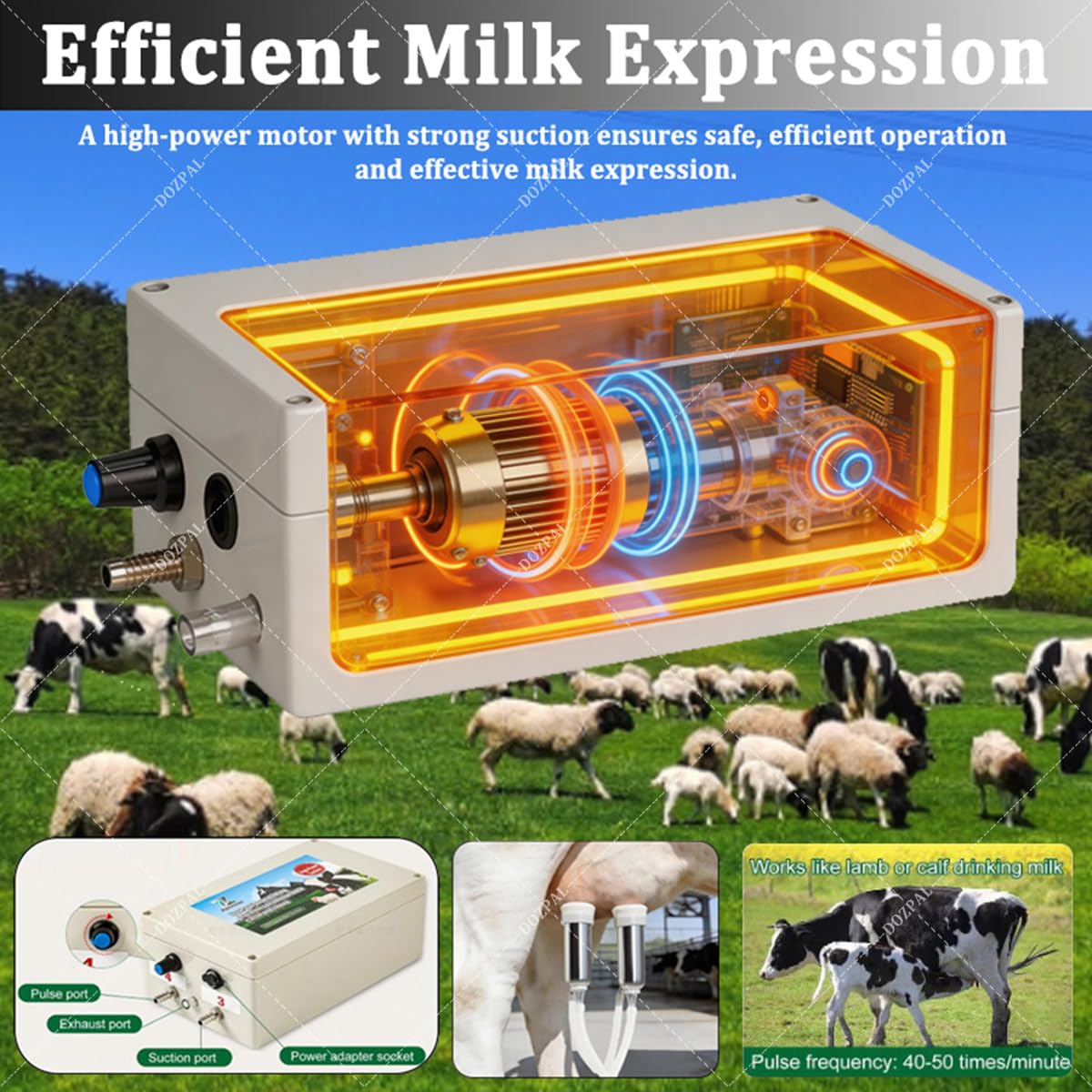 Mungitrice per Mucche e capre, mungitrice Domestica a Doppia Testa con Secchio in Acciaio Inox da 10L/14L, Funzione di Arresto Automatico, mungitrice elettrica a pulsazione Portatile Cow-10L