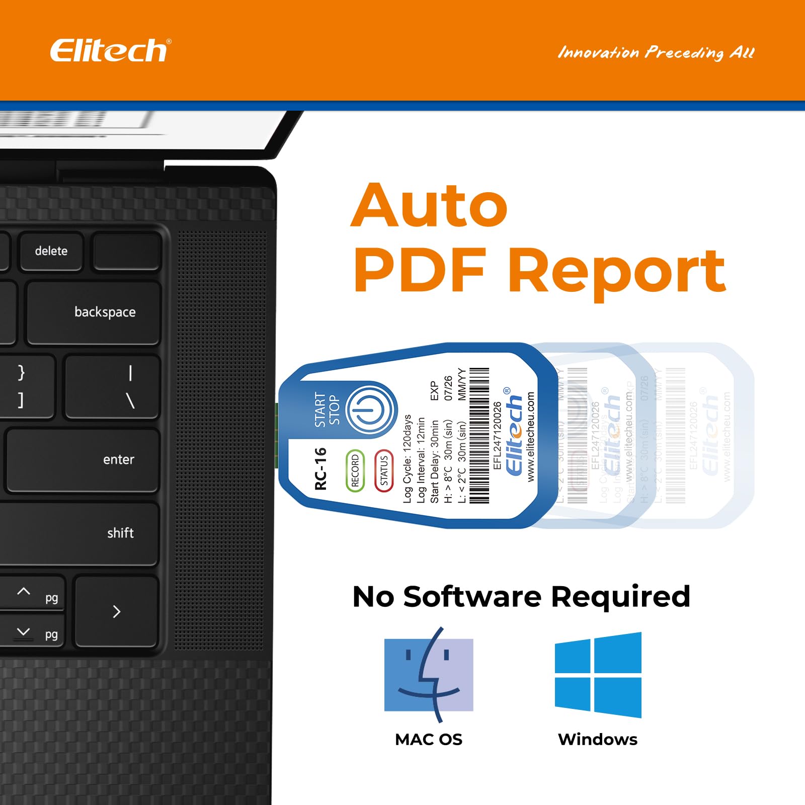 Elitech Registrador de Temperatura Desechable RC-16 10PACK